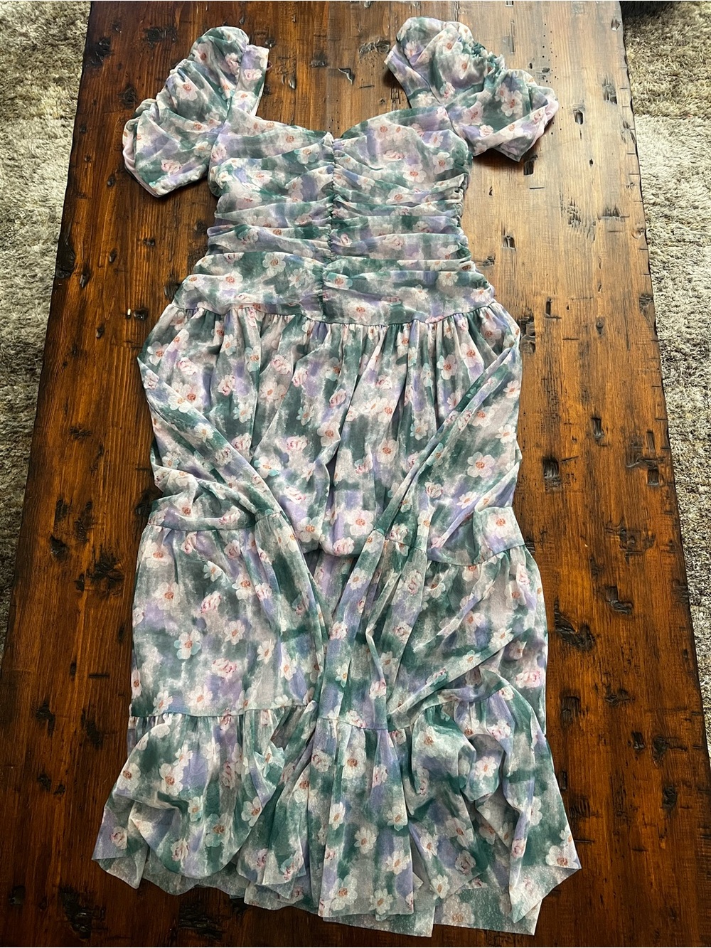 Astr Green Floral Midi Dress with Lavender Accents